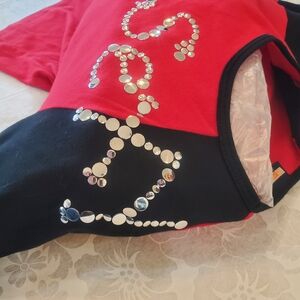 Y2K SEA Jeans Red & Black Shirt with "SEXY" Silver Embellishment Bling Vintage